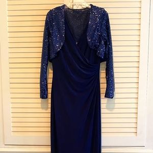 Formal, floor length navy Ralph Lauren size 10 with attached sequin jacket.